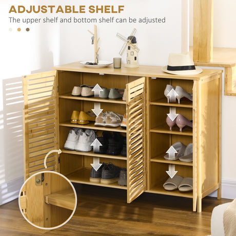Bamboo Shoe Storage Cabinet 100cm Wide With 3 Doors - Velmora