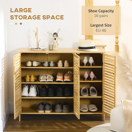 Bamboo Shoe Storage Cabinet 100cm Wide With 3 Doors - Velmora
