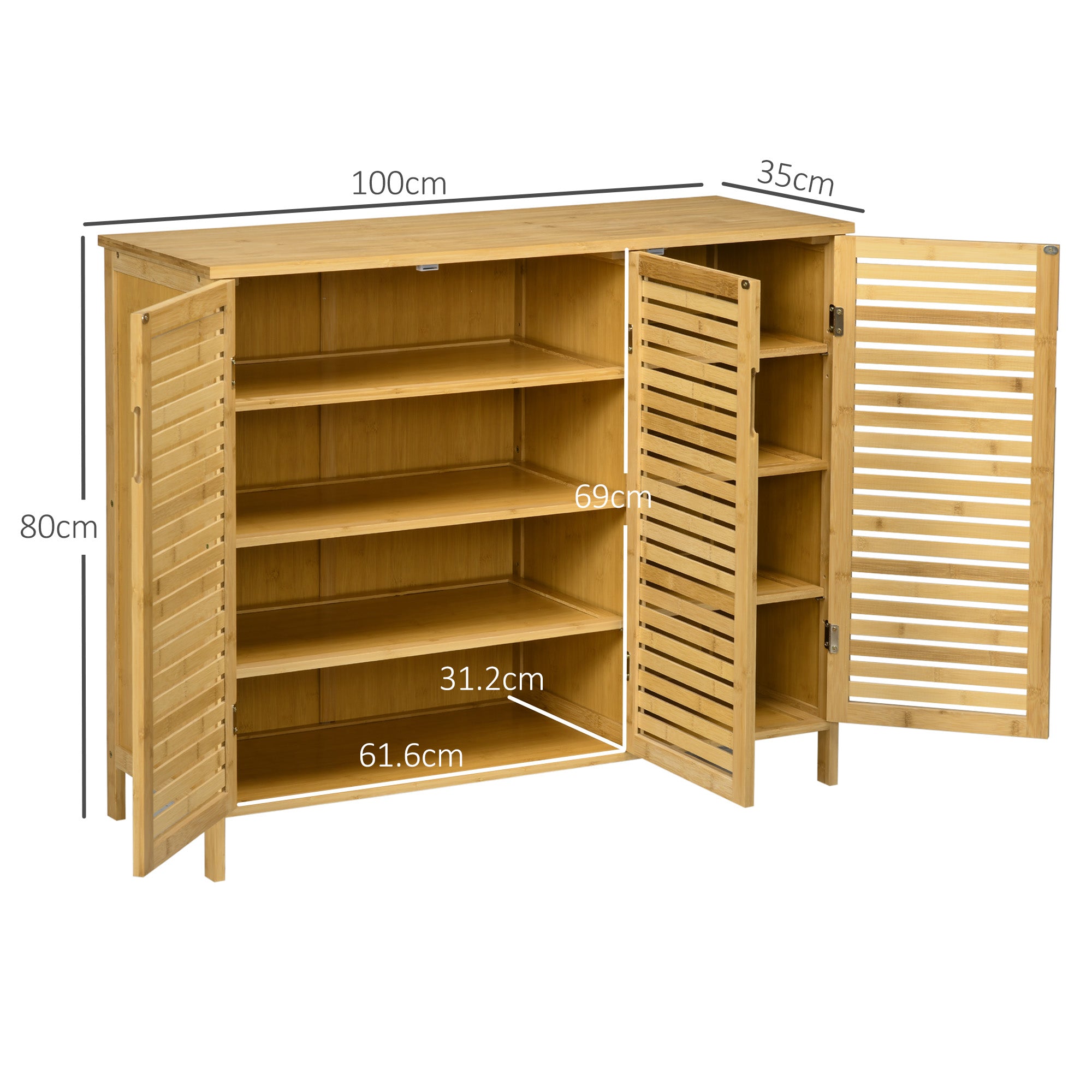 Bamboo Shoe Storage Cabinet 100cm Wide With 3 Doors - Velmora