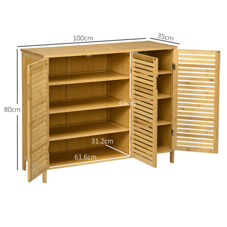 Bamboo Shoe Storage Cabinet 100cm Wide With 3 Doors - Velmora
