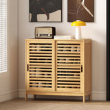 Bamboo Shoe Storage Cabinet 80cm Wide With 2 Sliding Slat Doors - Velmora