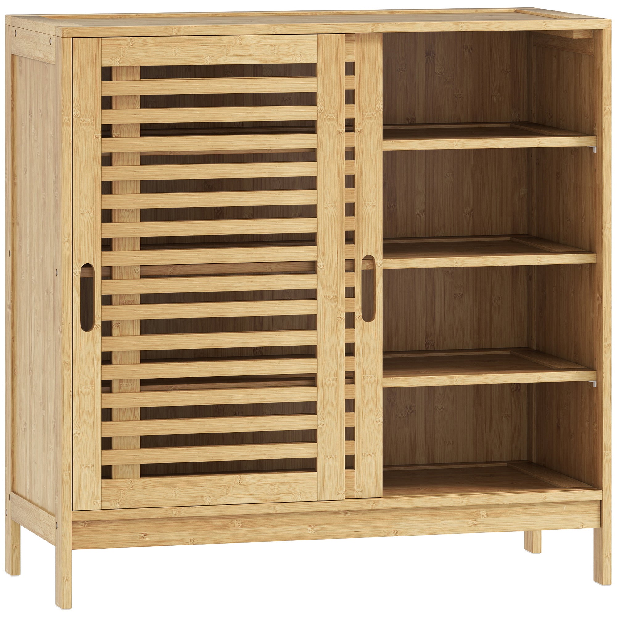 Bamboo Shoe Storage Cabinet 80cm Wide With 2 Sliding Slat Doors - Velmora