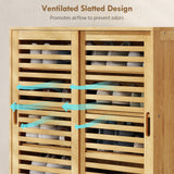 Bamboo Shoe Storage Cabinet 80cm Wide With 2 Sliding Slat Doors - Velmora