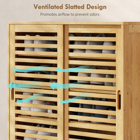 Bamboo Shoe Storage Cabinet 80cm Wide With 2 Sliding Slat Doors - Velmora