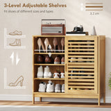 Bamboo Shoe Storage Cabinet 80cm Wide With 2 Sliding Slat Doors - Velmora