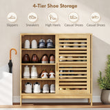 Bamboo Shoe Storage Cabinet 80cm Wide With 2 Sliding Slat Doors - Velmora