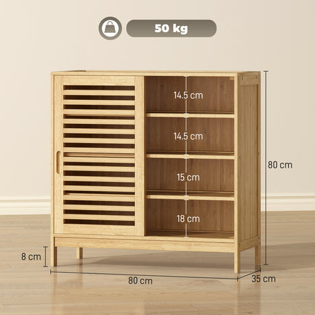 Bamboo Shoe Storage Cabinet 80cm Wide With 2 Sliding Slat Doors - Velmora