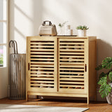 Bamboo Shoe Storage Cabinet 80cm Wide With 2 Sliding Slat Doors - Velmora
