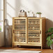 Bamboo Shoe Storage Cabinet 80cm Wide With 2 Sliding Slat Doors - Velmora