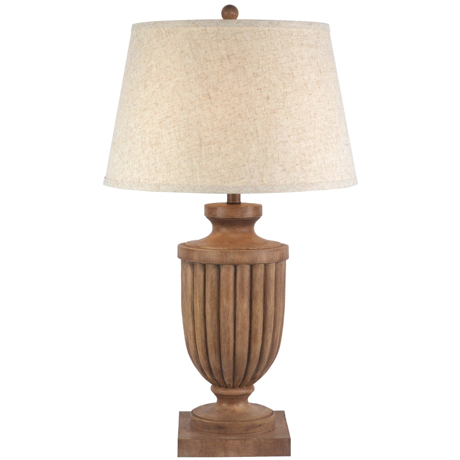 Beige Edged Linen Shade Table Lamp With Wooden Base - Tassora