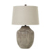 Beige Linen Shade Table Lamp With Carved Textured Wooden Base - Ochre