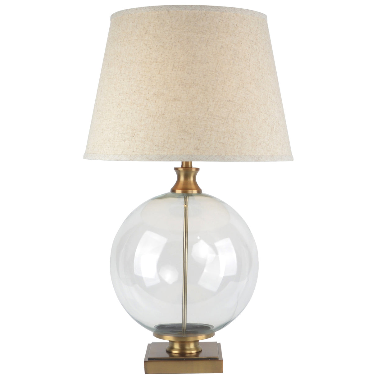 Beige Linen Shade Table Lamp With Clear Glass Orb Base - Lunel
