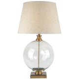 Beige Linen Shade Table Lamp With Clear Glass Orb Base - Lunel