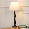 Beige Linen Shade Table Lamp With Column Black Wooden Base - Ravenna