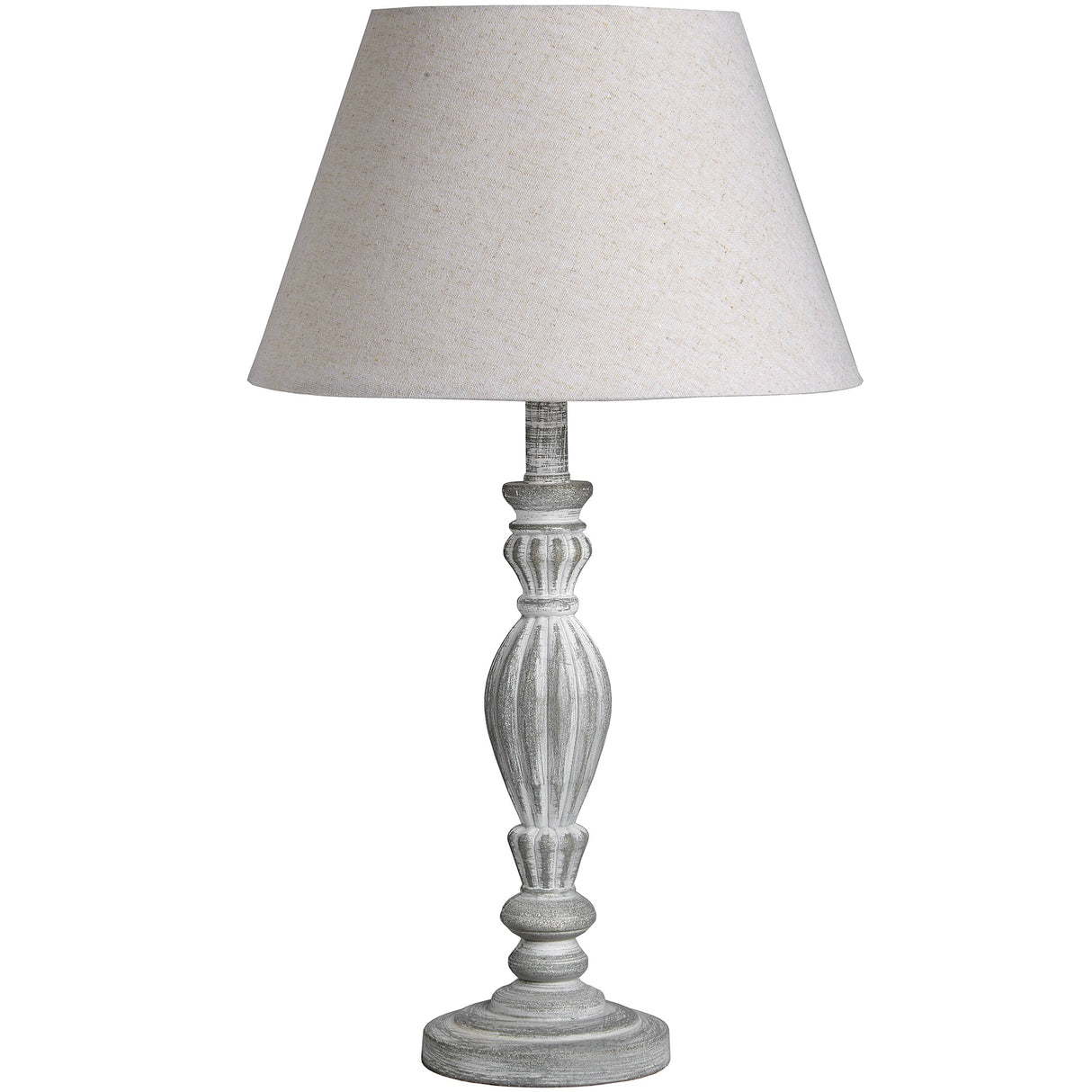 Beige Linen Shade Table Lamp With Neutral Grey Washed Wooden Base - Aegina