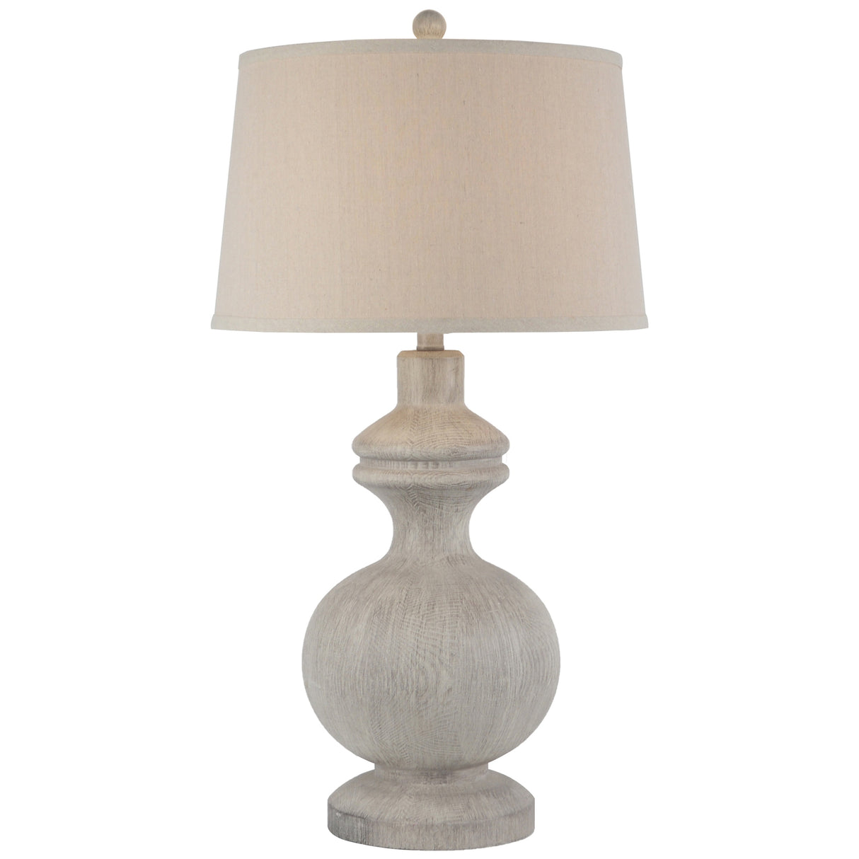 Beige Linen Shade Table Lamp With Neutral Grey Washed Wooden Base - Amorie