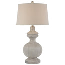 Beige Linen Shade Table Lamp With Neutral Grey Washed Wooden Base - Amorie