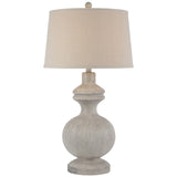 Beige Linen Shade Table Lamp With Neutral Grey Washed Wooden Base - Amorie