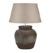 Beige Linen Shade Table Lamp With Textured Stone Ceramic Base - Castello
