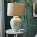 Beige Linen Shade Table Lamp With Weave Ceramic Base - Twill