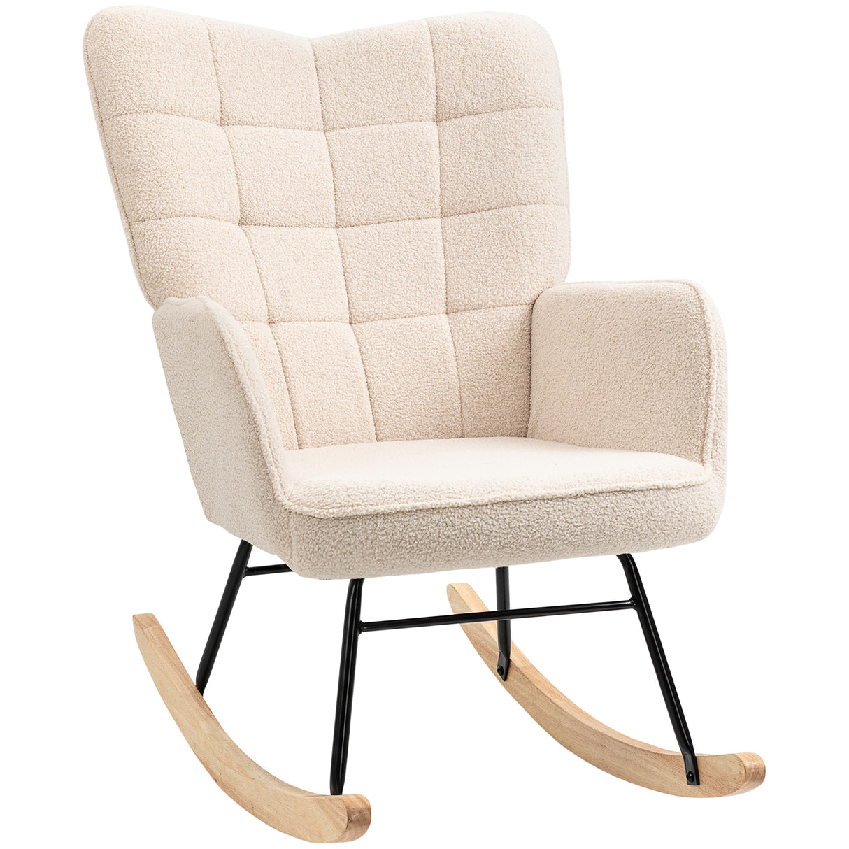 Berber Fleece Fabric Rocking Chair 71cm Wide With Wooden Base - Velmora