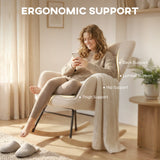 Berber Fleece Fabric Rocking Chair 71cm Wide With Wooden Base - Velmora