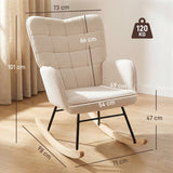 Berber Fleece Fabric Rocking Chair 71cm Wide With Wooden Base - Velmora