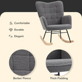 Berber Fleece Fabric Rocking Chair 71cm Wide With Wooden Base - Velmora
