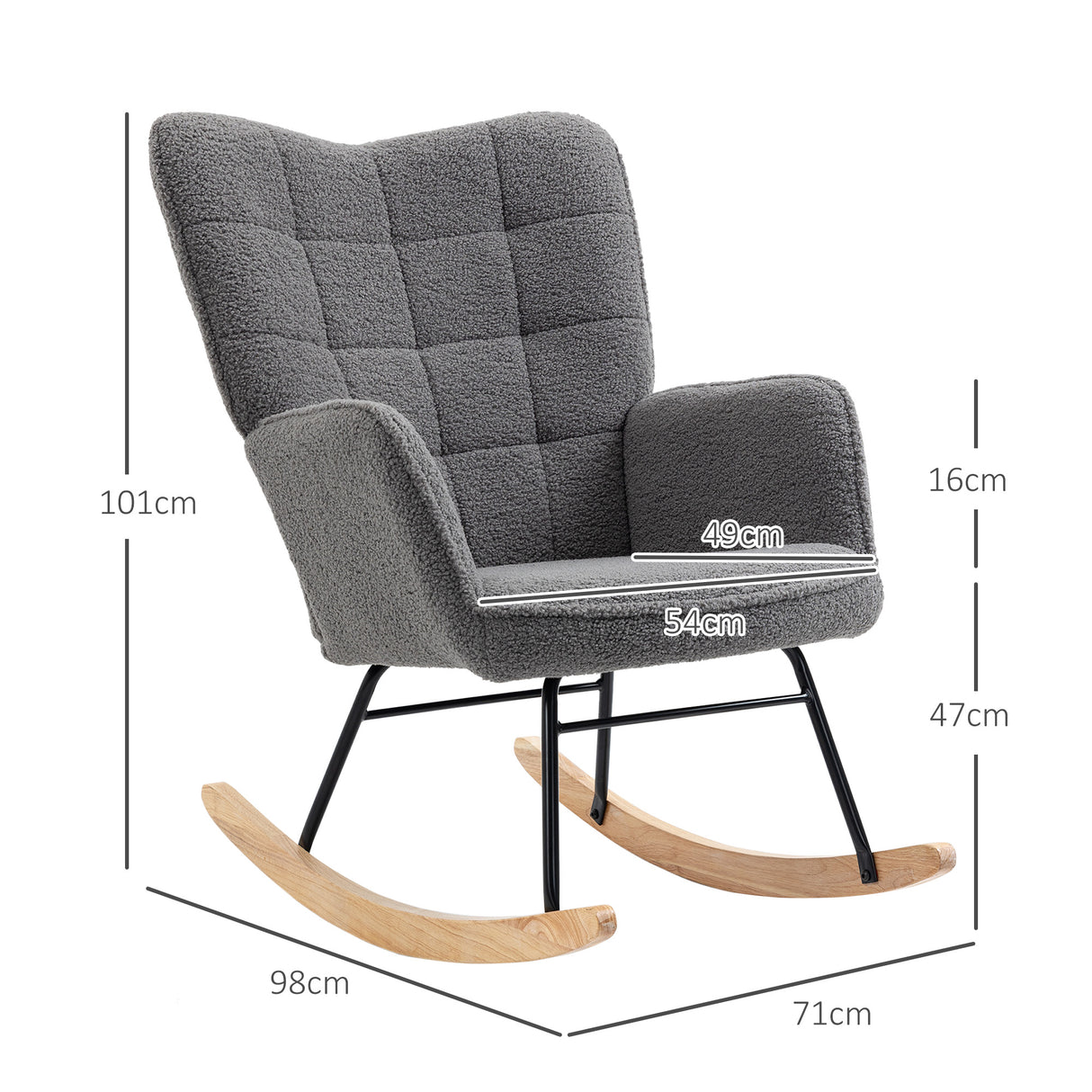 Berber Fleece Fabric Rocking Chair 71cm Wide With Wooden Base - Velmora