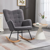 Berber Fleece Fabric Rocking Chair 71cm Wide With Wooden Base - Velmora