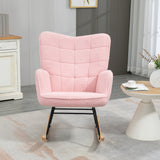 Berber Fleece Fabric Rocking Chair 71cm Wide With Wooden Base - Velmora