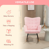 Berber Fleece Fabric Rocking Chair 71cm Wide With Wooden Base - Velmora