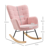 Berber Fleece Fabric Rocking Chair 71cm Wide With Wooden Base - Velmora