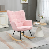 Berber Fleece Fabric Rocking Chair 71cm Wide With Wooden Base - Velmora