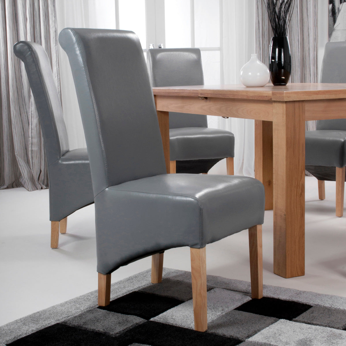 Bonded Leather Dining Chairs in Set Of 2 With Roll Back - Krista