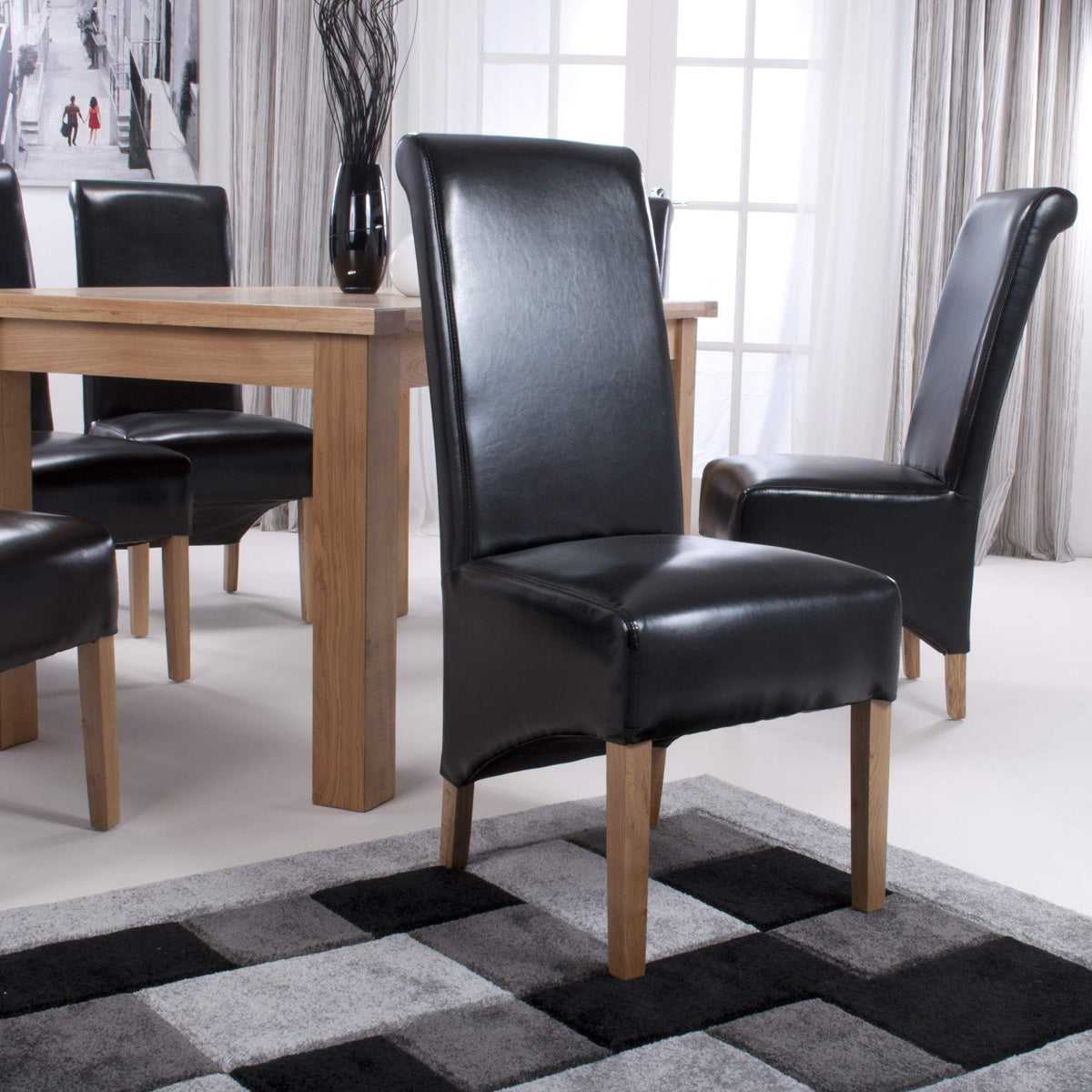 Bonded Leather Dining Chairs in Set Of 2 With Roll Back - Krista