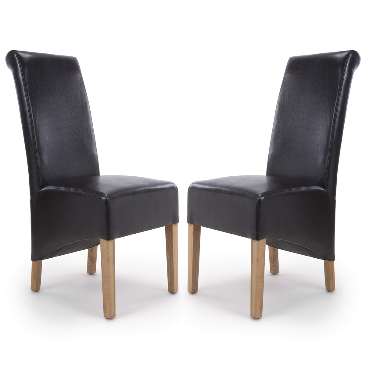 Bonded Leather Dining Chairs in Set Of 2 With Roll Back - Krista
