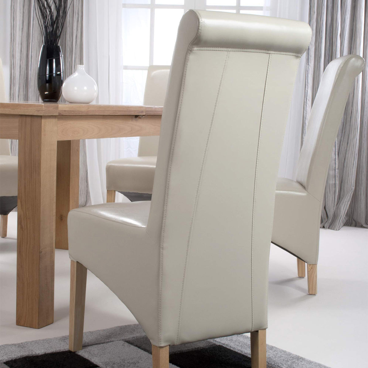 Bonded Leather Dining Chairs in Set Of 2 With Roll Back - Krista