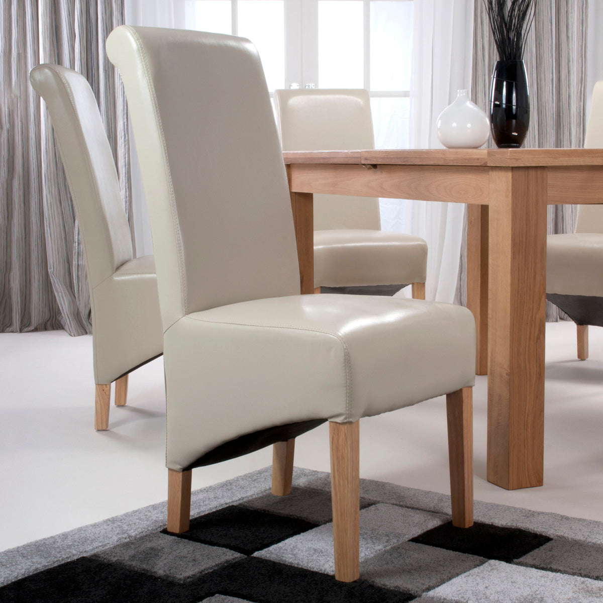 Bonded Leather Dining Chairs in Set Of 2 With Roll Back - Krista