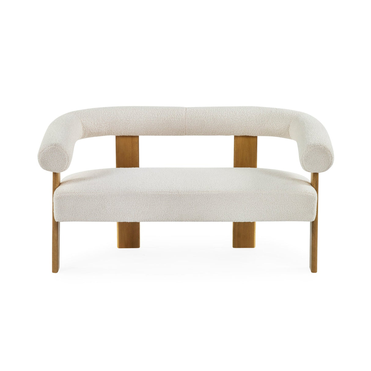 Boucle Fabric 2 Seater Sofa With Wooden Legs - Freya