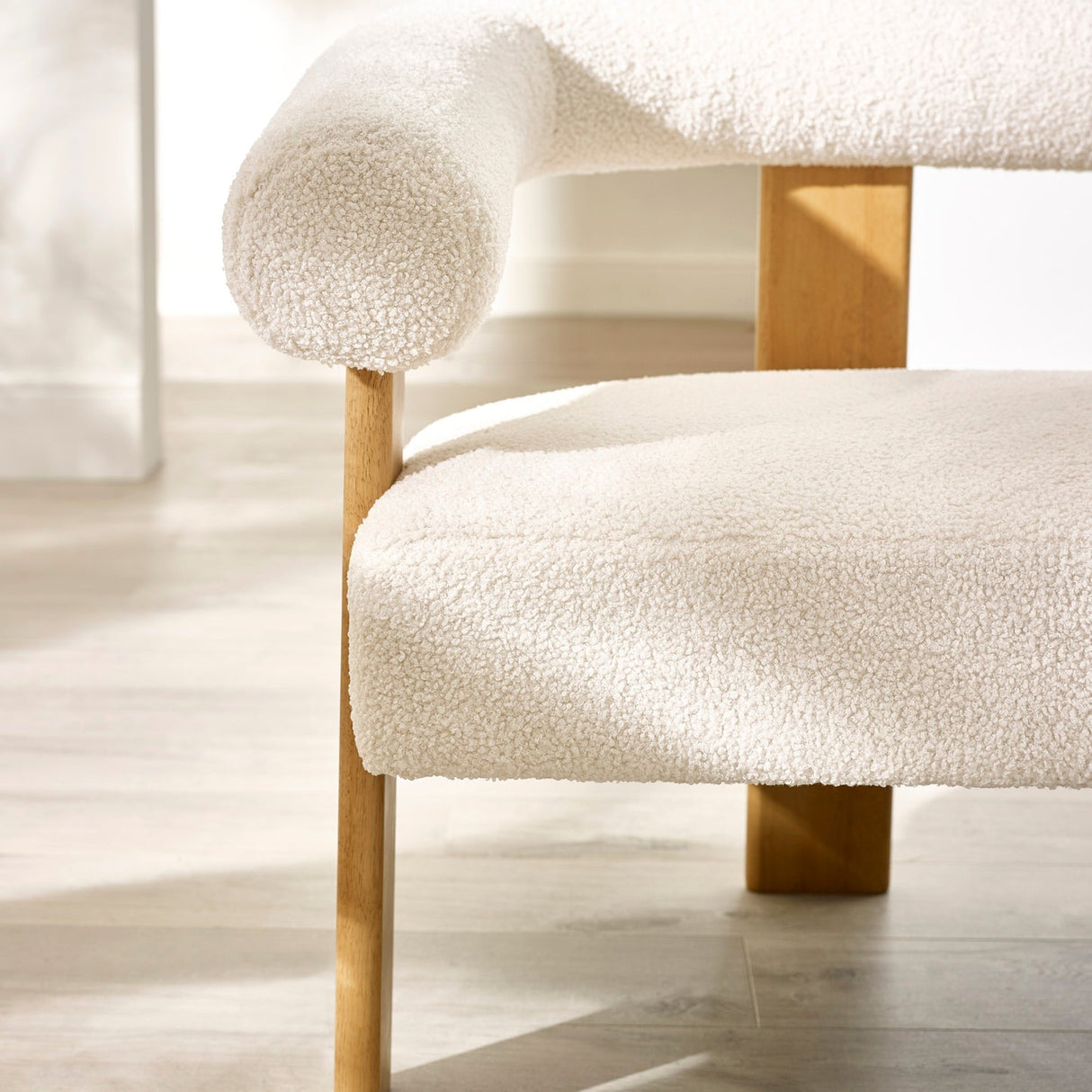 Boucle Fabric 2 Seater Sofa With Wooden Legs - Freya