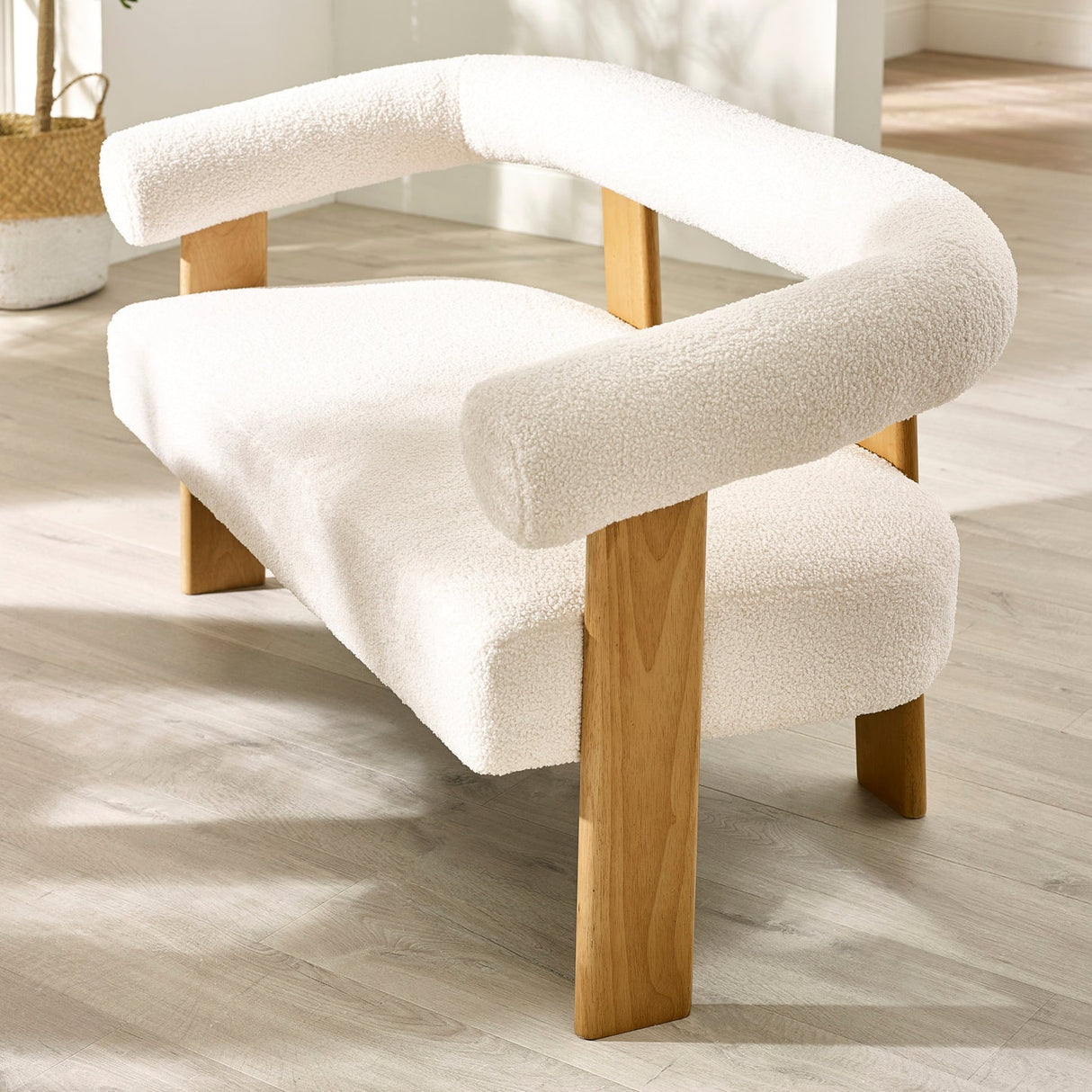 Boucle Fabric 2 Seater Sofa With Wooden Legs - Freya