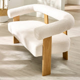 Boucle Fabric 2 Seater Sofa With Wooden Legs - Freya