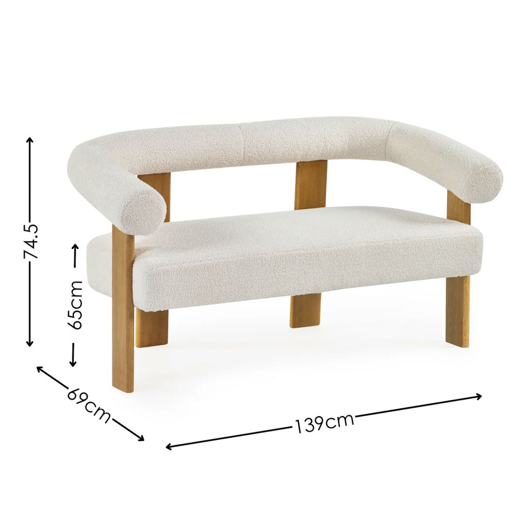 Boucle Fabric 2 Seater Sofa With Wooden Legs - Freya