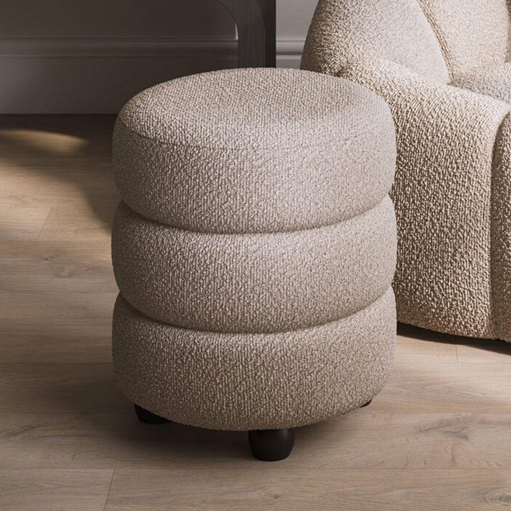 Boucle Fabric Pouffe Round - Emi