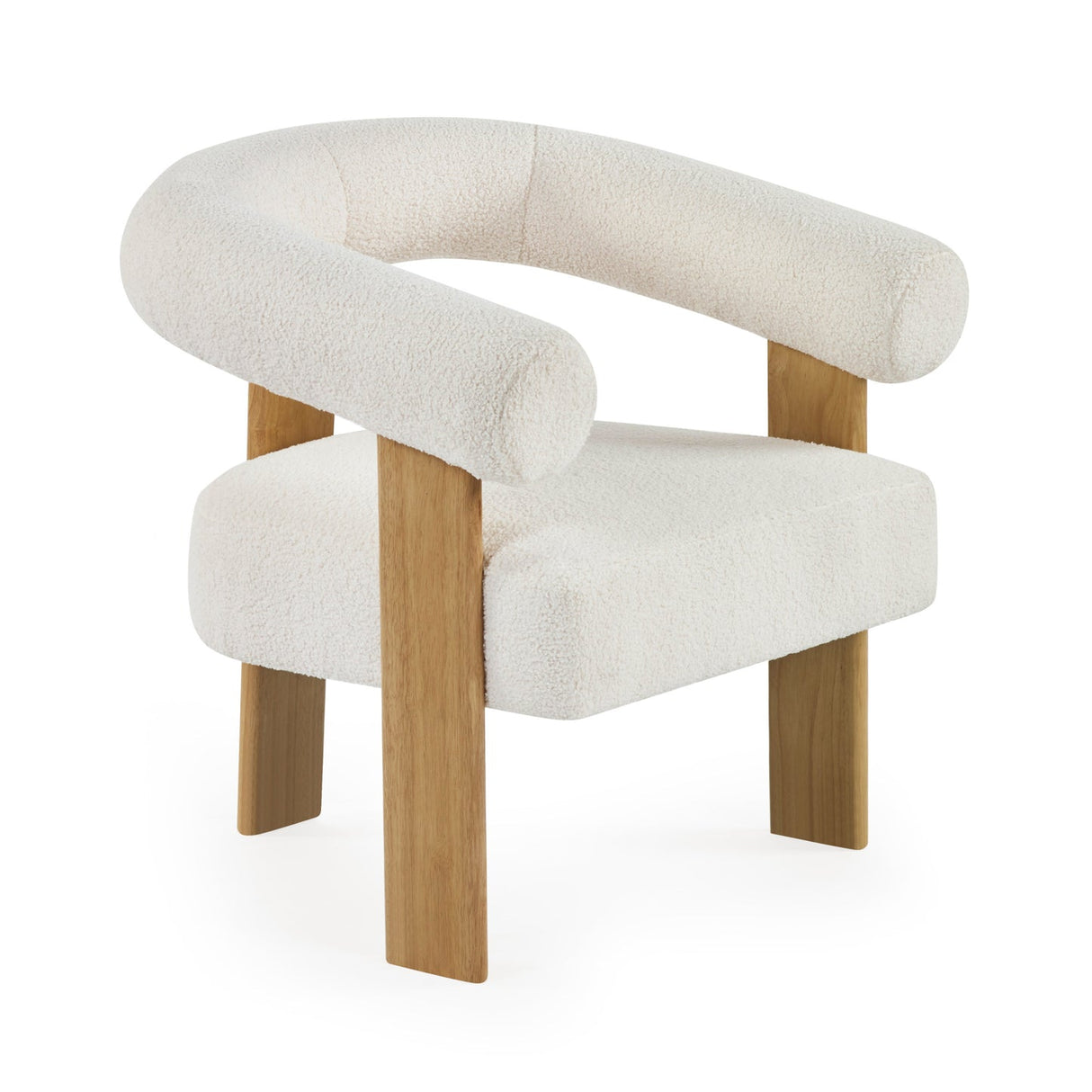 Boucle Fabric Accent Armchair With Wooden Legs - Freya