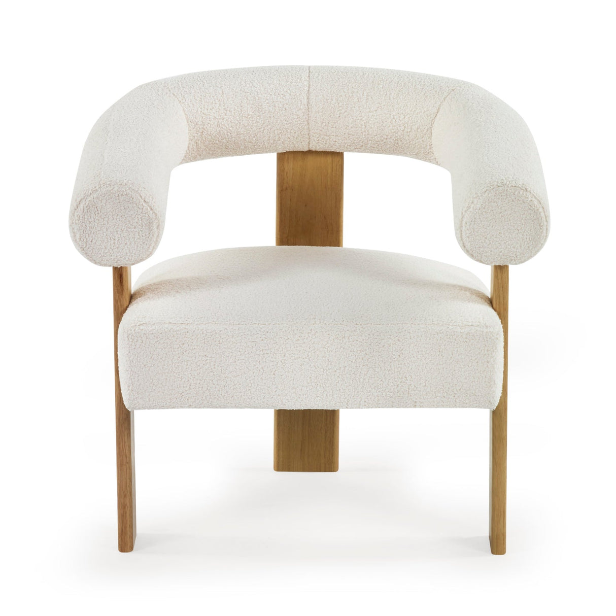 Boucle Fabric Accent Armchair With Wooden Legs - Freya