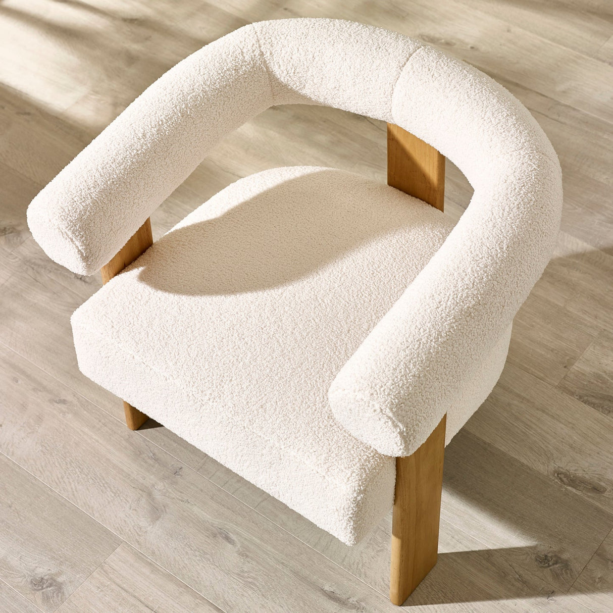 Boucle Fabric Accent Armchair With Wooden Legs - Freya