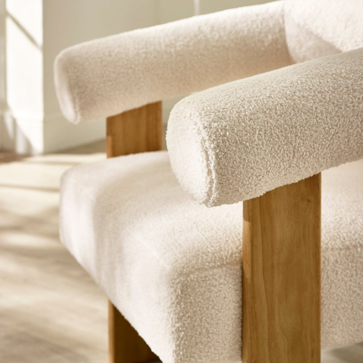 Boucle Fabric Accent Armchair With Wooden Legs - Freya