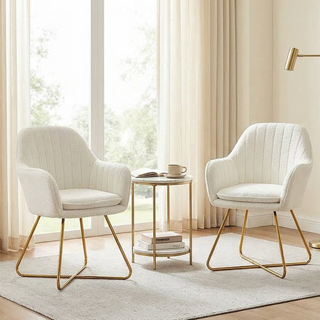 Boucle Fabric Accent Chair 56cm Wide With Steel Legs in Set Of 2 - Velmora